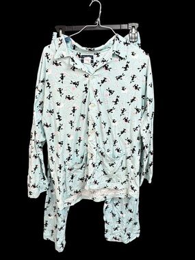 Nick & Nora Light Blue women’s Pajama Set with Black & Pink Cartoon poodle print